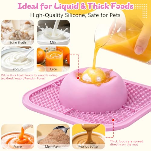 Slow Feeder Dog Bowls & Lick Mat for Liquid and Thick Treat, Anti-Slip Dog Lick Bowl with Interactive Rolling Ball, 5/6 Cup Pup Licking Toy for Large Medium Small Dogs and Cats Pink - color: Pink