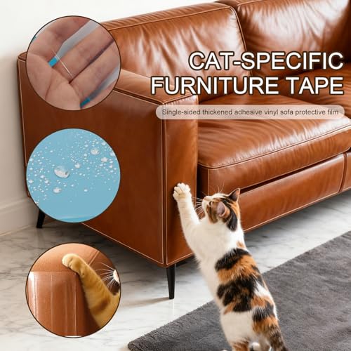 Cat Scratch Furniture Protector,107x 11.8Inch Self Adhesive Anti-Scratch Flexible Sticky Corner Guard for Cat Scratching Protection, Pet Furniture Protector for Sofa, Door, Wall