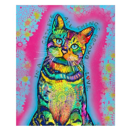 Dawhud Direct Colorful Cat Fleece Blanket for Bed, 50 x 60 inches Dean Russo Cat Fleece Throw Blanket for Women, Men and Kids - Super Soft Plush Cat Blanket Throw Plush Blanket for Cat Lovers - color: Dean Russo in a Cats Eye All Things Become Love, size: