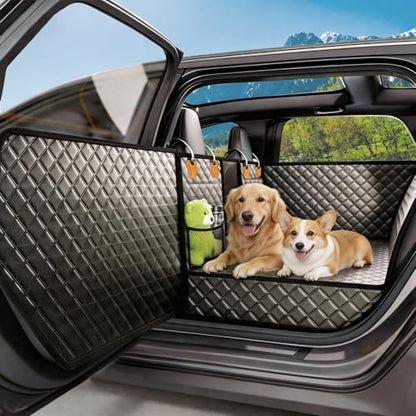 Back Seat Extender for Dogs,Hard Bottom Dog Car Seat Cover for Back Seat,Waterproof Dog Hammock with Door Protection, Anti-Scratch Pet Back Seat Cover for Car, SUV, Holds 420lbs, Black - size: Door Mounted