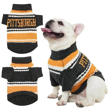Pittsburgh Small Dog Sweater Football Theme Turtleneck Knit Dog Sweaters for Small Pets Warm Winter Cat Dog Clothes - color: black&yellow, size: Small
