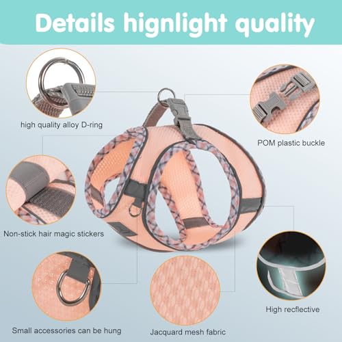 Dog Harness & Leash Set - No Pull Soft Breathable Small Dog Harness, Adjustable Reflective Step-in Vest for Puppy, Kitten, Cats - color: pink, size: s
