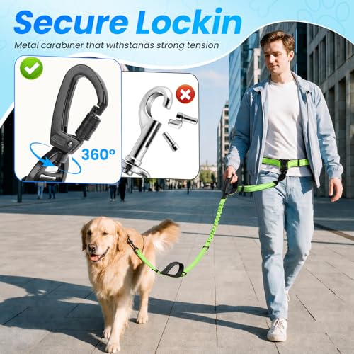 Hands Free Large Dog Leash, 6-8 FT Bungee Leash with Waist Belt for Dog Up to 150 lbs, Running Walking Jogging - color: 1 Dog – Forest Glow