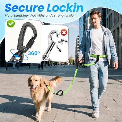 Hands Free Large Dog Leash, 6-8 FT Bungee Leash with Waist Belt for Dog Up to 150 lbs, Running Walking Jogging - color: 1 Dog – Shadow Black