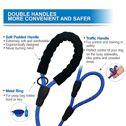 Dog Leash Heavy Duty 6ft, Double Handle Dog Leash with Padded Handle for Traffic Control, Reflective Rope Leashes for Large and Medium Dogs Control Safety Training at Night (Navy Blue) - color: Navy Blue (25 to 120 lbs)