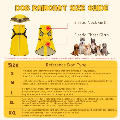 Dog Raincoat: Dog Rain Jacket with Reflective Harness & Removable Hood | Waterproof Dogs Rain Coat Poncho for Large Medium Small Dogs Puppies (Yellow - S) - size: Small