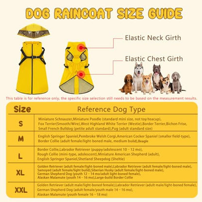 Dog Raincoat: Dog Rain Jacket with Reflective Harness & Removable Hood | Waterproof Dogs Rain Coat Poncho for Large Medium Small Dogs Puppies (Yellow - S) - size: Small