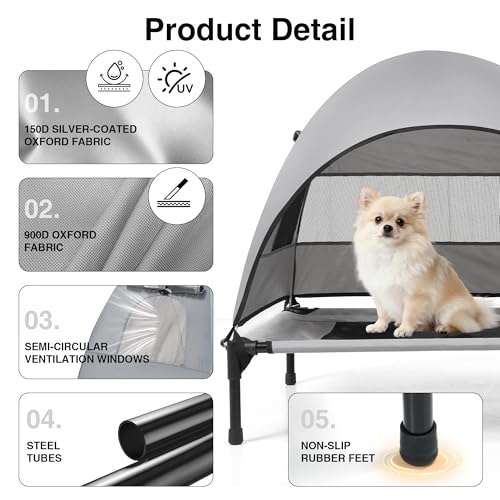 Elevated Outdoor Dog Bed with Canopy – Cooling Camping Tent, Removable Shade, Off-Ground Cot, Small