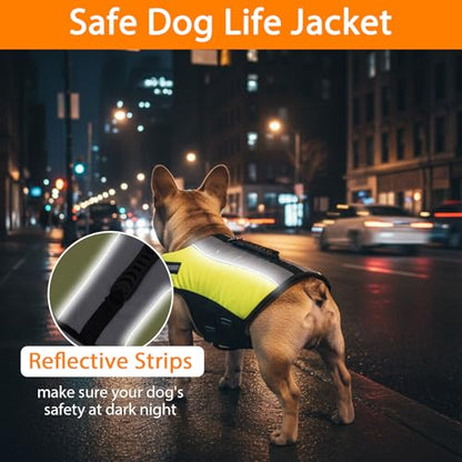 Geyecete Dog Life Vest for Swimming with Handle Dog Life Jacket High Adjustable for Swimming, Boating,and Water Safety, High-Buoyancy,Yellow-S - size: Small