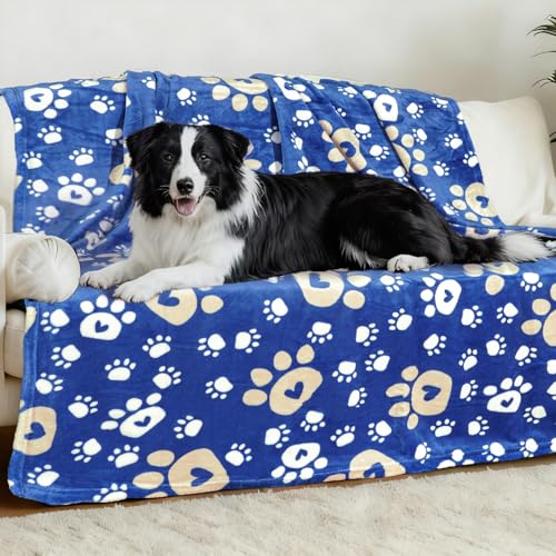 Rezutan Dog Blanket for Large Dogs, Soft Fleece Dog Blankets, Cute Paw Print Throw Blanket for Dogs, Fluffy Flannel Pet Cat Puppy Blanket Mat Cover for Bed Couch, Blue 60 x 50 inch - color: Love Blue, size: 60x50 inch
