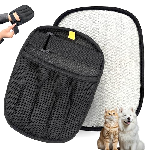 Upgraded Pet Hair Removal Glove for Cats & Dogs, Reusable Five-Finger Static Pet Glove with Adjustable Strap, Pet Hair Remover Tool On Clothes, Furniture, Laundry and Car Interior
