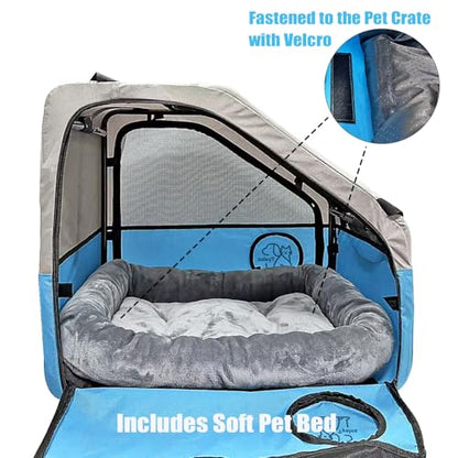 Large Portable Pet Crate for Car Travel, 24"x22"x25" Foldable Dog & Cat Carrier with Secures Seatbelt & Headrest Strap, Oxford Soft-Sided Pet Kennel with Removable Bed for Medium & Large Pet