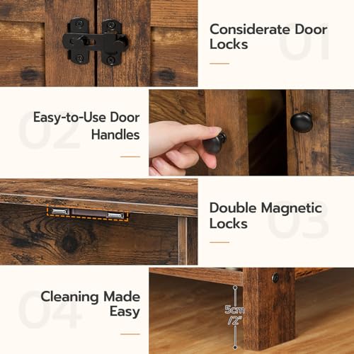 HOOBRO Litter Box Enclosure, Cat Litter Box Furniture with Removable Divider, Large Hidden Litter Box Furniture, Wooden Cat House, End Side Table, 31" L x 17.5" W x 19.7" H Rustic Brown BF03MW01G2 - color: Rustic Brown