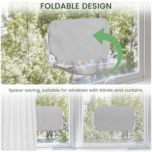 HiPetpy Cat Window Perch, Glow in The Dark Foldable Cat Hammock with Sunken Design & Removable Soft Cover, Breathable Cordless Window Bed for Resting Indoor Kitten (Shallow Perch, 1 Pack - M) - size: 1 Pack - M