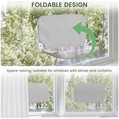 HiPetpy 2 Pack Cat Window Perch, Glow in The Dark Foldable Cat Hammock with Sunken Design & Removable Soft Cover, Breathable Cordless Window Bed for Resting Indoor Kitten (Shallow Perch, 2 Pack - L) - size: 2 Pack - L