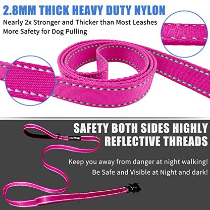Strong Heavy Duty Dog Leash - 4ft Reflective Nylon Training Leash with Soft Padded Double Handle & Auto Lock Frog Clip - Safety Traffic Control for Large Medium Small Dogs No Pull Walk Hot Pink,4ft - color: Hot Pink, size: 4FT x 1" x 2.8MM