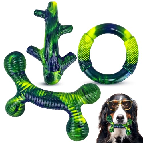 Furdog 3 Pack Dog Toys for Aggressive Chewers Indestructible Dog Toy for Large Dogs Tough Dog Toys to Keep Them Busy, Purple (Green) - color: Green