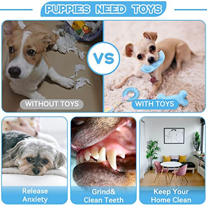 Petcare 6 Pack Puppy Chew Toys - Blue, Soft Rubber Rope & Bone Ball Teething Toys for Small Dogs & Puppies, Including Yorkie - color: Blue