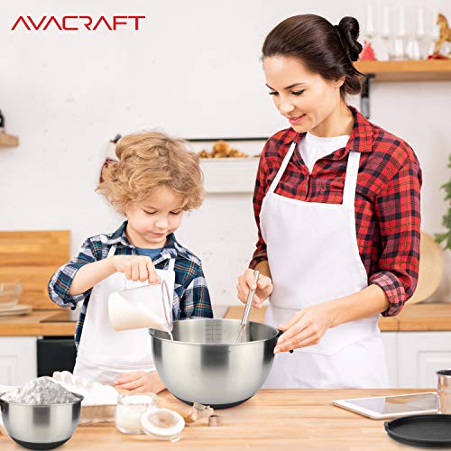 AVACRAFT 18/10 Stainless Steel Mixing Bowls with Lids, non slip silicone base bowls with Handle, Mixing Bowl Set with Pour Spouts & Measurement Marks, Home Essentials Cooking Bowls, (Black) - color: Black