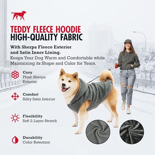 Tuff Pupper Fleece Dog Hoodie Sweater | Teddy Sherpa Outer & Soft Polar Fleece Lining | Adjustable Fit Winter Coat with Hood, Leash Hole, Ribbed Cuffs | for Small Medium Large XL XXL Dogs (Grey, XS) - color: Grey, size: 10-15 lbs (X-Small)
