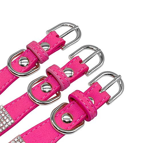 Rhinestone Bling Leather Dog Collar and Leash Set, Cute Dazzling Sparkling Soft Velvet Dog Cat Collar Crystal Diamond Puppy Collar (XXS, Hot Pink1) - color: Hot Pink1, size: XXS