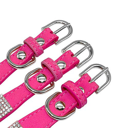 Rhinestone Dog Collar, Cute Dazzling Sparkling Soft Suede Leather Adjustable Pet Dog Cat Collar Crystal Diamond for Puppy Small Medium Large Dogs (XXS:15.5-21cm, Red) - color: Red, size: XXS:15.5 - 21cm