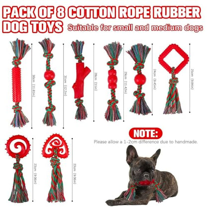 BINGPET 8 Pack Dog Rope Toys for Small to Medium Dogs, Interactive Dog Toys for Teething, Tug of War, Training - color: Red