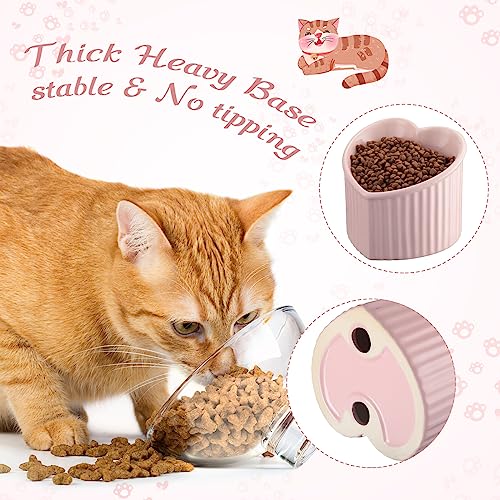 Mumufy 2 Pcs Ceramic Elevated Cat Bowls Tilted Elevated Raised Pet Bowls Anti Vomit Cat Dish for Indoor Stress Free Water Dish Feeder for Puppies, Heart Shaped(Pink) - color: Pink