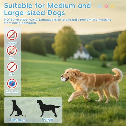 FAHKNS Automatic Ball Launcher for Large Dogs: 40/60/80FT Distance Dog Ball Thrower with Remote Control, 3 Adjustable Distances & Random Mode, 8 Pack 2.5" E-TPU Balls Included - size: 40-80FT for Large Dogs