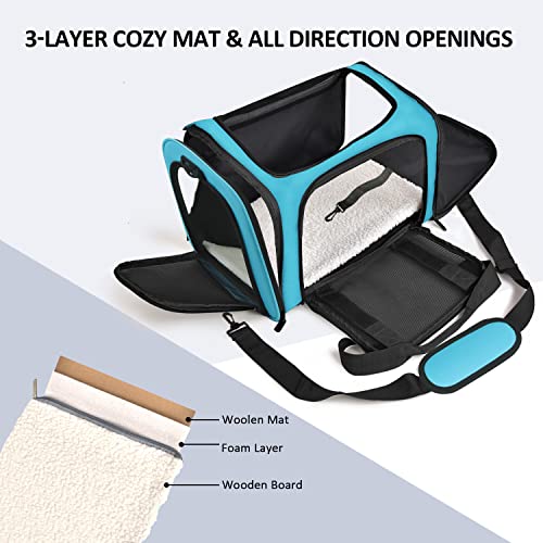 Henkelion Pet Carrier for Small Medium Cats Puppies up to 15 Lbs, Airline Approved Small Dog Travel Puppy Carrier Soft Sided, Collapsible - Blue - color: Blue, size: 17.0"L x 11.0"W x 11.0"H