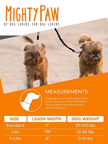 Mighty Paw Double Dog Leash - Force Absorbing Bungee Design - Two Dog Leashes Splitter - Walking Two Pets - 2 Pet Tangle Free - Pet Splitter (Lite | 30-100 lbs | No Handle, Black)