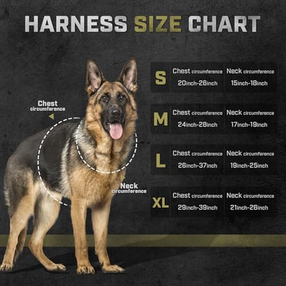 Tactical Dog Harness for Large Dogs, Adjustable No Pull Service Dog Vest Suitable for Training, Walking and Traveling, Easy Control Pet Harness, Army Green, M - size: M