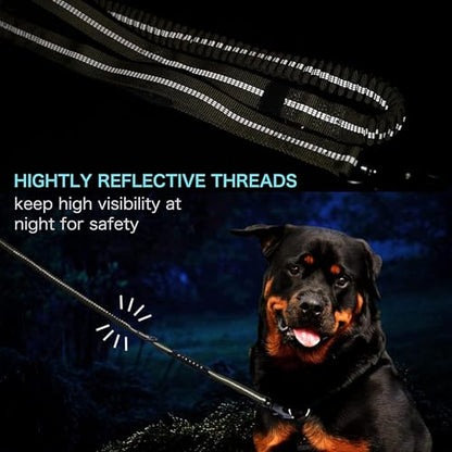 Heavy Duty Tactical Dog Leash, 4-6FT Shock Absorbing Bungee Lead with 2 Padded Handles, Metal Carabiner & Seatbelt Clip, Reflective No-Pull Leash for Medium/Large Dogs Black - color: Black
