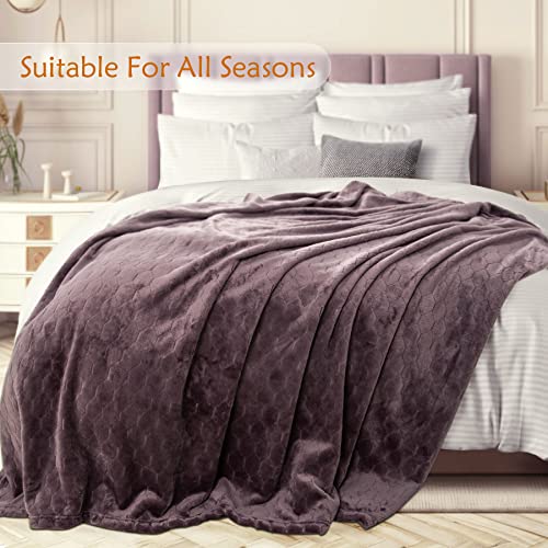 TOONOW Fleece Blanket Textured Fuzzy Plush Throw Blanket Twin Size 60" x 80", Super Soft Fluffy Bed Blanket Geometric Pattern Comfy Microfiber Flannel Blankets for Couch, Bed, Sofa, Purple - color: Purple, size: Twin- 60" x 80"