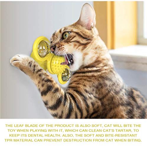 GBSYU Interactive Windmill Cat Toys with Catnip : Cat Toys for Indoor Cats Funny Kitten Toys with LED Light Ball Suction Cup‖Cat Nip Toy for Cat chew Exercise (Yellow) - color: Yellow