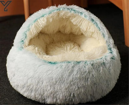 Cat Bed Round Fluffy Hooded Cat Bed Cave, Anti-Anxiety Cave Bed with Hooded Blanket, Cozy Cuddler Luxury Puppy Pet Bed, Anti-Slip Bottom and Machine Washable (Green, Large) - color: Green, size: Large