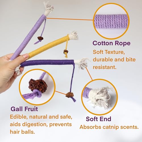 Cat Toys for Indoor Cats, Kitten Toys for Indoor Kittens, Catnip Rope Chew Toys for Teeth Cleaning, Interactive Cat Teething Toy, Kitty Kicker Toy, 3 Pack (Plus 1 Pouch of Catnip) - size: Small 3 Pack