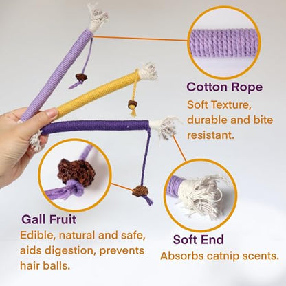 Cat Toys for Indoor Cats, Kitten Toys for Indoor Kittens, Catnip Rope Chew Toys for Teeth Cleaning, Interactive Cat Teething Toy, Kitty Kicker Toy, 3 Pack (Plus 1 Pouch of Catnip) - size: Small 3 Pack
