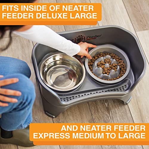 The Niner Slow Feed Bowl - Raised Peaks Slow Down Pets Eating - Fits Elevated Feeders Including Neater Feeder Large Sizes - Gentle on Teeth and Gums - Holds up to 2 Cups (Silver) - color: Silver