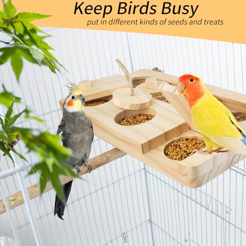 FlidRunest Wooden Bird Foraging Toys, Interactive Bird Foraging Toys Puzzle for Cage, Parakeet Training Intelligence Enrichment Toys, Parrot Cage Slow Feeder for Parakeet, Cockatiel, Sun Conures - size: Large