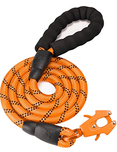 GEIT 2/4/5/6FT Dog Leash, Heavy Duty Rope Leashes, Reflective Nylon Pet Lead with Aluminum Quick Release/Locking Tactical Frog Clip for Small Medium and Large Dogs, Orange, 1/2 inch - color: Orange, size: 1/2'' x 2 FT (18~120 lbs.)