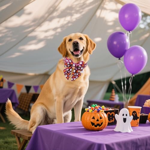 DOGWONG Cotton Fall Dog Collar, Purple Halloween Dog Collar with Bow Cute Purple Pumpkin Dog Collars Puppy Necklace for Female Small Medium Large Dogs - color: deep ghost, size: XS
