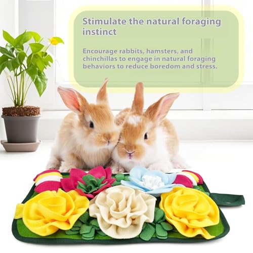 Small Animal Snuffle Mat, Toy for Rabbits Guinea Pigs Hamsters and Hedgehogs, Cute Flower Feeding Mat with Non-Slip Bottom (Green) - color: Green