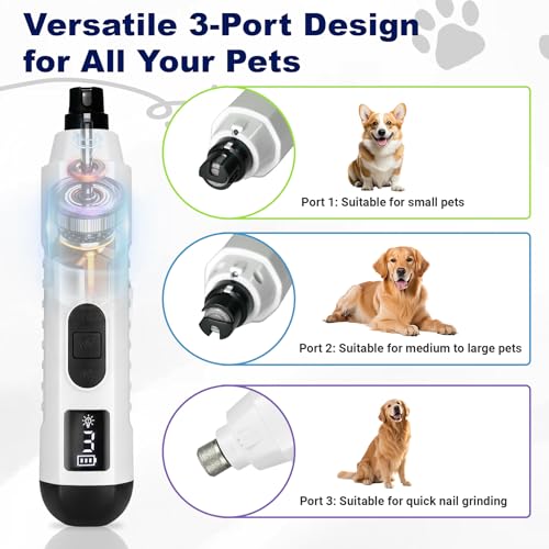 2026 Upgraded Silent Groom Pro Nail Grinder, Cordless Grooming Pro Nail Grinder for Dogs with 5-Speed & Led Light, Rechargeable USB Charging & 2 Grinding Wheels for Dogs and Cats