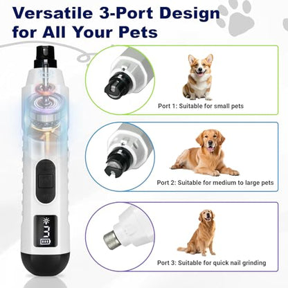 2026 Upgraded Silent Groom Pro Nail Grinder, Cordless Grooming Pro Nail Grinder for Dogs with 5-Speed & Led Light, Rechargeable USB Charging & 2 Grinding Wheels for Dogs and Cats