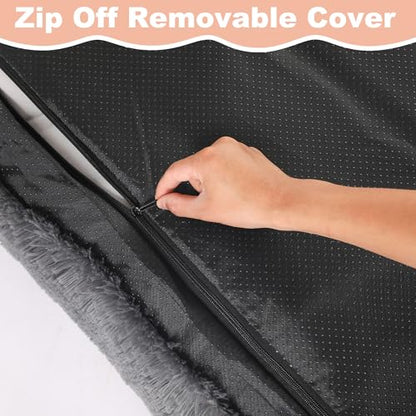 Bedfolks Waterproof Dog Crate Bed, Plush Pad With Removable Cover, Faux Fur for Small Dogs and Cats, Fluffy Washable Kennel Bed 17"x12", Solid Dark Grey - color: Solid Dark Grey, size: XX-Small(17x12'')