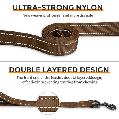 Hands Free Dog Leash by Kazazoo, Adjustable 5.8-8.5FT Waist & Crossbody Leash with Quick Off Buckle, Reflective Stitches for Walking, Jogging,Medium to Large Dogs & Puppies M Size Brown - color: Brown, size: M