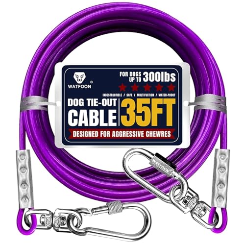 Tie Out Cable for Dogs Up to 300lbs,35ft Extra Strong 1000lbs Break Strength Tie-Out Tether Trolley Training Lead,Dog Run Cable for Yard Garden Park Camping Outside (Purple, 300lbs 35ft) - color: Purple, size: 35 ft