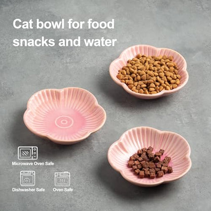 Cat Food Bowls, Ceramic Pet Plates, Cat Dish for Food, Water and Snack, 4.72 Inch, Indoor and Outdoor Use, Kitten Puppy and Small Animals Bowls Set of 3 (Pink) - color: pink