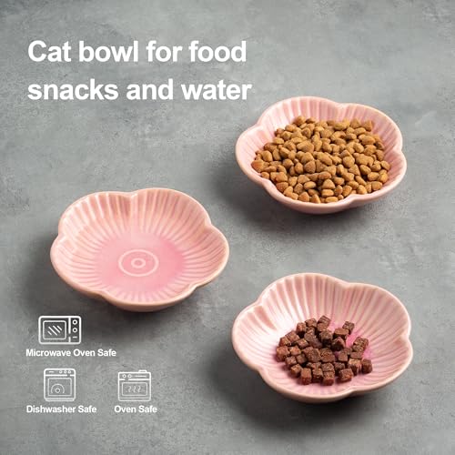 Cat Food Bowls, Ceramic Pet Plates, Cat Dish for Food, Water and Snack, 4.72 Inch, Indoor and Outdoor Use, Kitten Puppy and Small Animals Bowls Set of 3 (Pink) - color: pink
